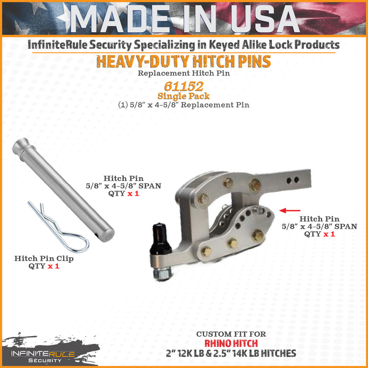 InfiniteRule Security Replacement Pins For Rhino Hitch 10K, 12K, 14K, & 16K LB Ball Mounts