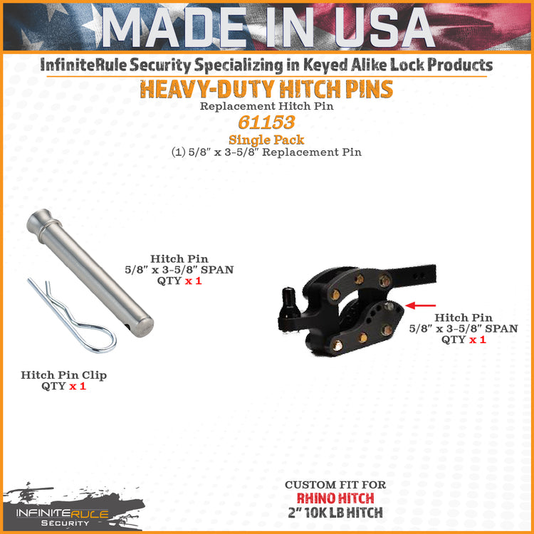 InfiniteRule Security Replacement Pins For Rhino Hitch 10K, 12K, 14K, & 16K LB Ball Mounts