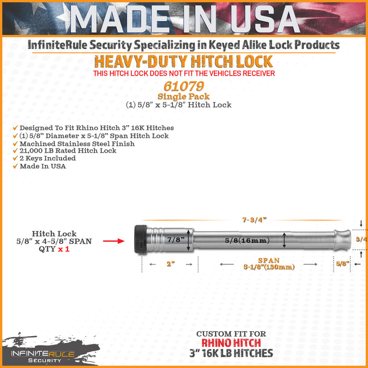 InfiniteRule Security Hitch & Receiver Locks For Rhino Hitch 16K LB Ball Mount