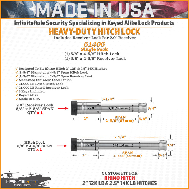 InfiniteRule Security Hitch & Receiver Locks For Rhino Hitch 12K LB Ball Mount