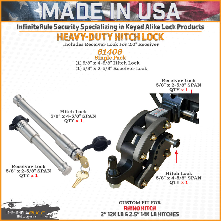 InfiniteRule Security Hitch & Receiver Locks For Rhino Hitch 12K LB Ball Mount