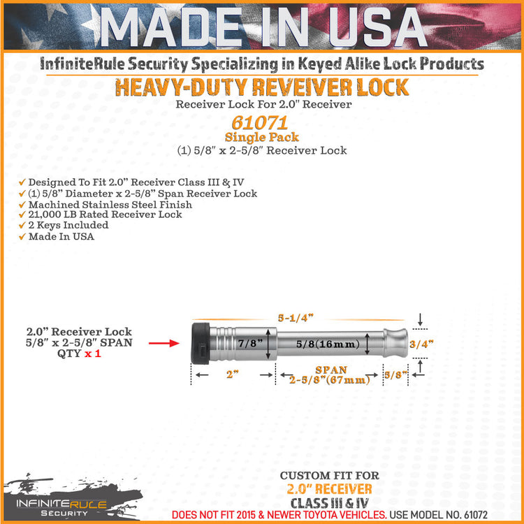 InfiniteRule Security Hitch & Receiver Locks For Rhino Hitch 10K LB Ball Mount