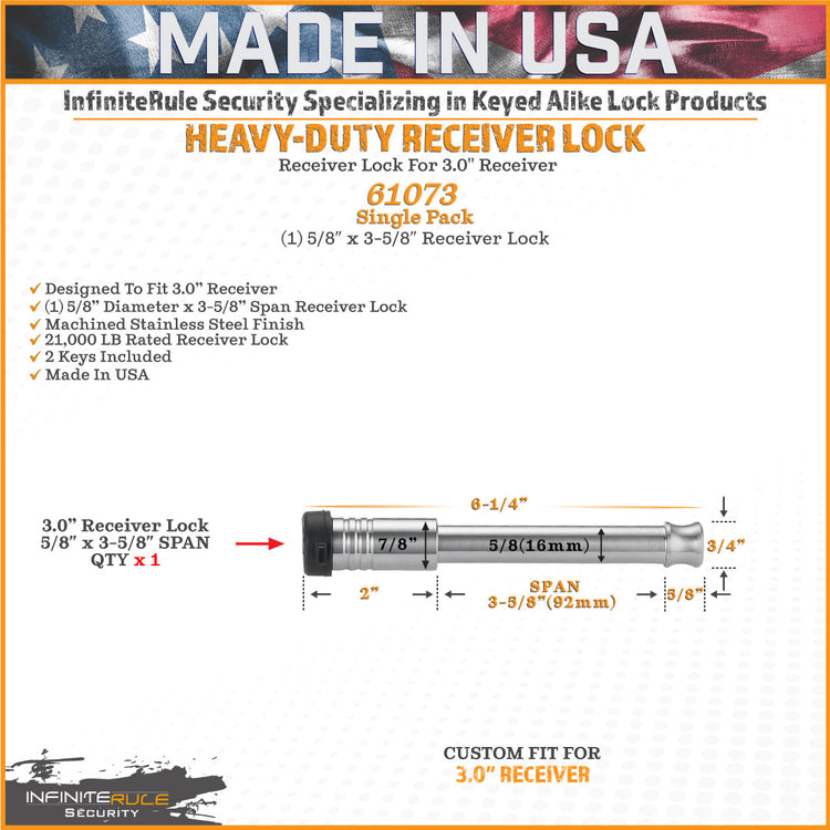 InfiniteRule Security Hitch & Receiver Locks For Rhino Hitch 10K LB Ball Mount