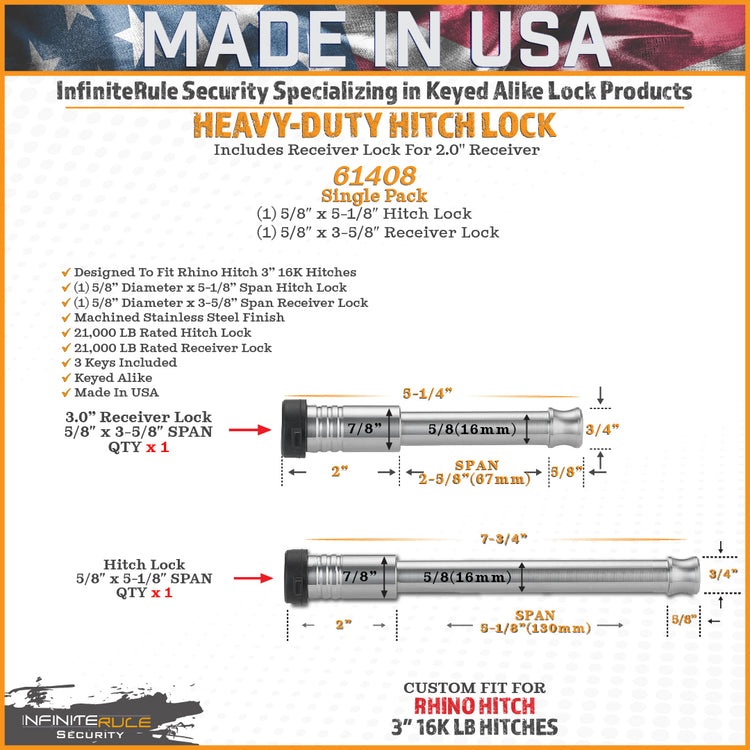 InfiniteRule Security Hitch & Receiver Locks For Rhino Hitch 16K LB Ball Mount