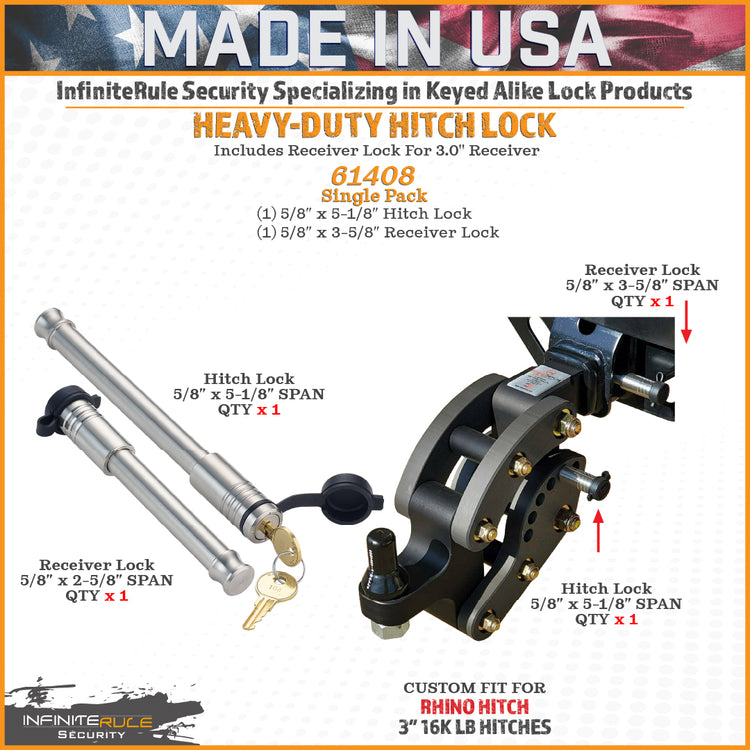 InfiniteRule Security Hitch & Receiver Locks For Rhino Hitch 16K LB Ball Mount