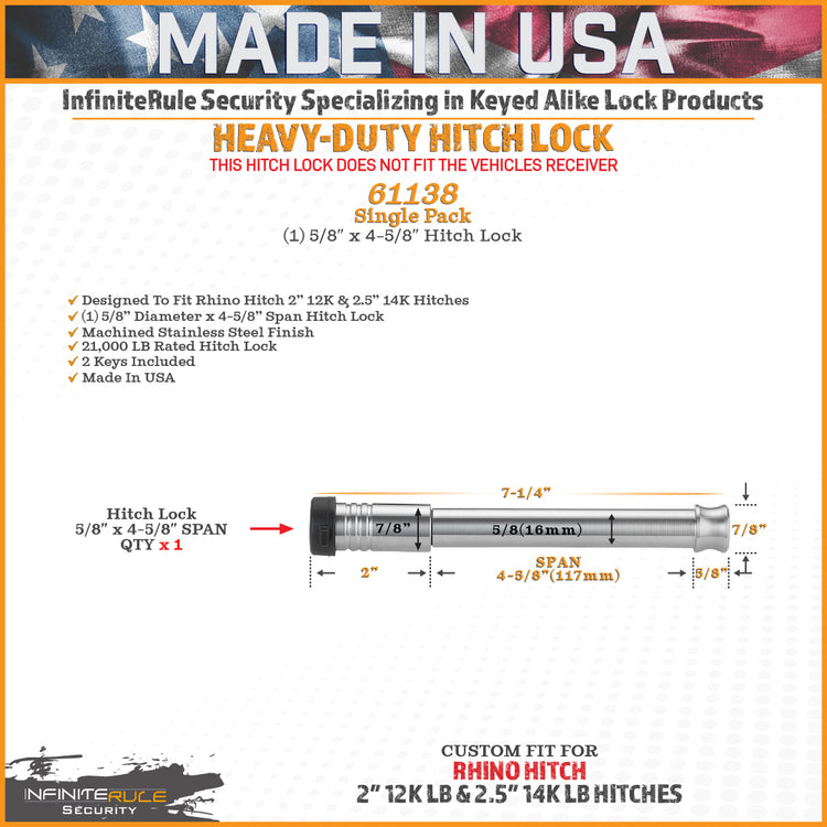 InfiniteRule Security Hitch & Receiver Locks For Rhino Hitch 14K LB Ball Mount